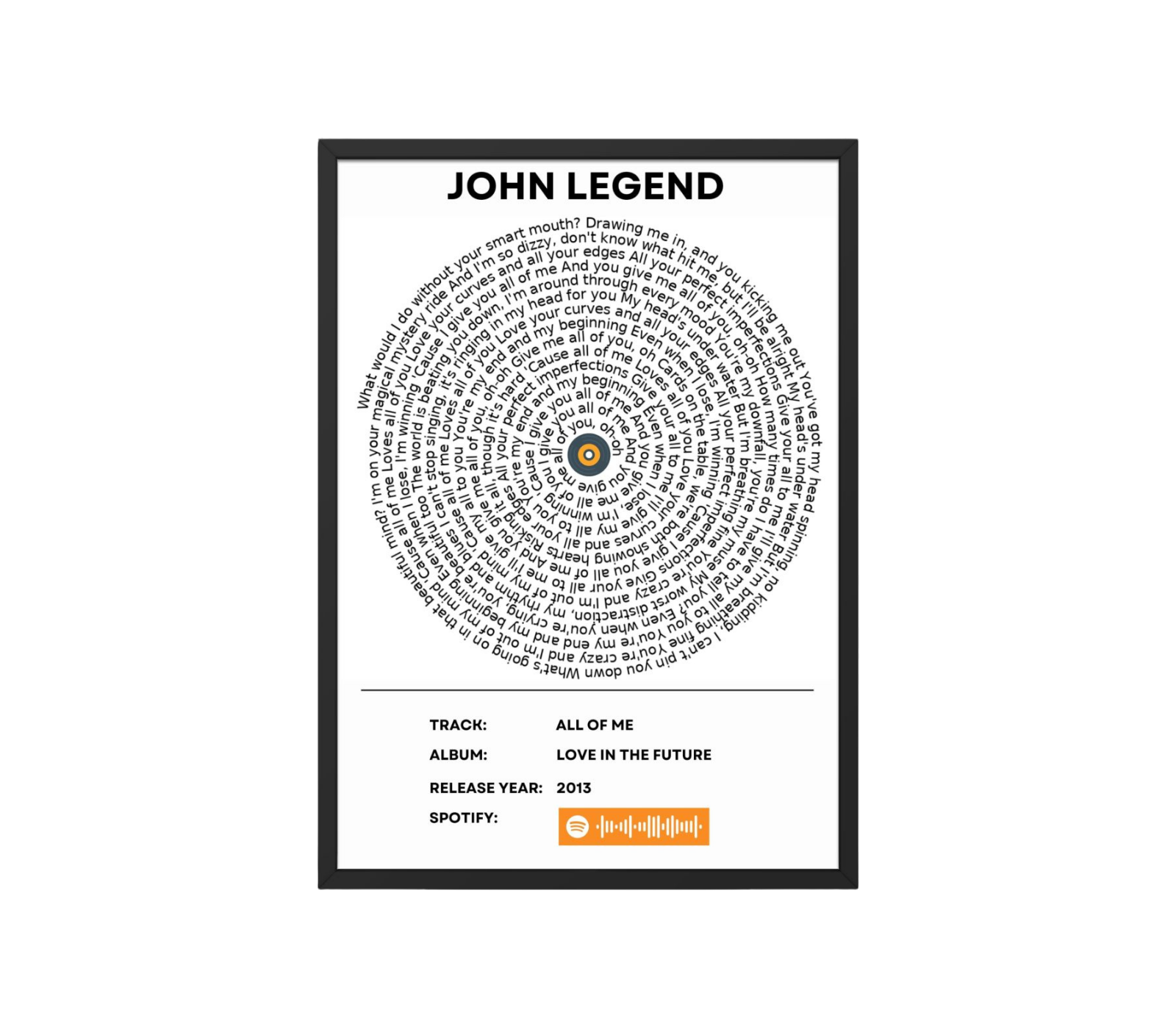 Portrait Framed Art Print John Legend – All of Me