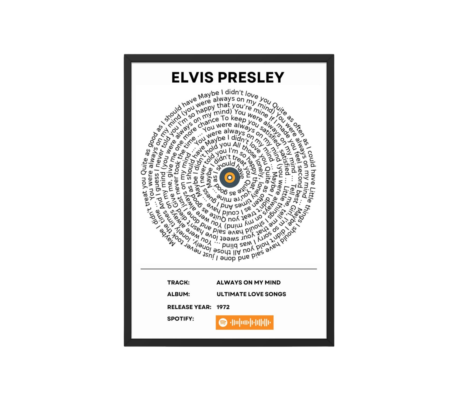 Portrait Framed Art Print Elvis Presley - Always on my Mind